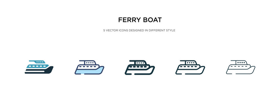 ferry boat icon in different style vector illustration. two colored and black ferry boat vector icons designed in filled, outline, line and stroke style can be used for web, mobile, ui
