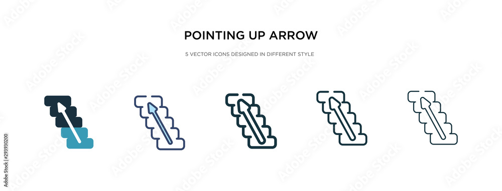 Poster pointing up arrow icon in different style vector illustration. two colored and black pointing up arr