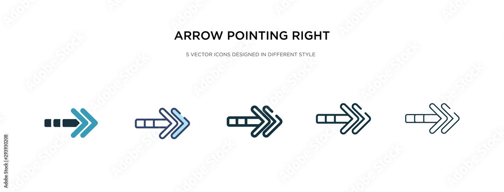 Poster arrow pointing right icon in different style vector illustration. two colored and black arrow pointi