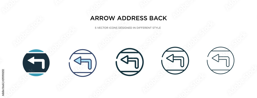 Poster arrow address back icon in different style vector illustration. two colored and black arrow address 