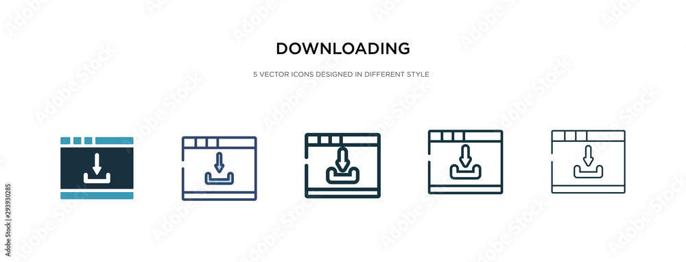 Poster downloading icon in different style vector illustration. two colored and black downloading vector ic