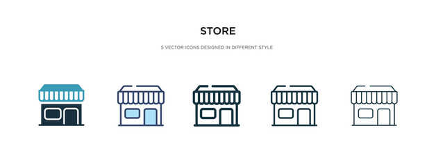 store icon in different style vector illustration. two colored and black store vector icons designed in filled, outline, line and stroke style can be used for web, mobile, ui