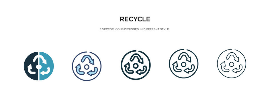 recycle icon in different style vector illustration. two colored and black recycle vector icons designed in filled, outline, line and stroke style can be used for web, mobile, ui