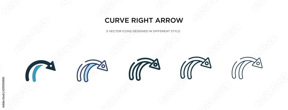 Poster curve right arrow icon in different style vector illustration. two colored and black curve right arr