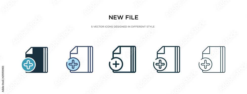 Poster new file icon in different style vector illustration. two colored and black new file vector icons de