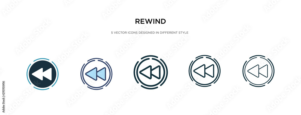 Poster rewind icon in different style vector illustration. two colored and black rewind vector icons design