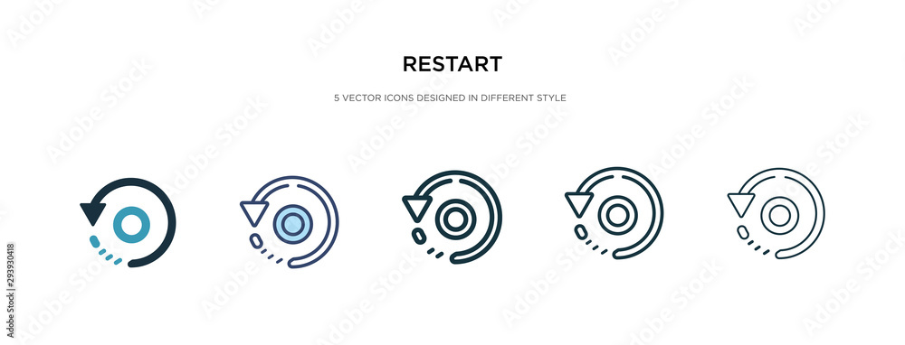 Poster restart icon in different style vector illustration. two colored and black restart vector icons desi
