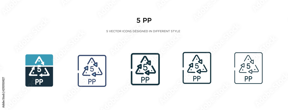 Poster 5 pp icon in different style vector illustration. two colored and black 5 pp vector icons designed i