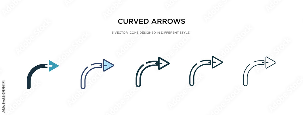 Poster curved arrows icon in different style vector illustration. two colored and black curved arrows vecto