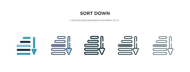 sort down icon in different style vector illustration. two colored and black sort down vector icons designed in filled, outline, line and stroke style can be used for web, mobile, ui