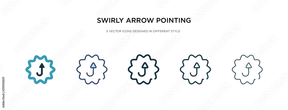 Poster swirly arrow pointing upwards icon in different style vector illustration. two colored and black swi