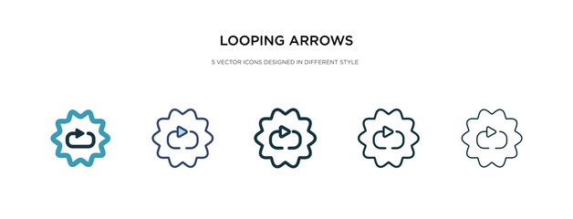 looping arrows icon in different style vector illustration. two colored and black looping arrows vector icons designed in filled, outline, line and stroke style can be used for web, mobile, ui