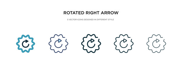 rotated right arrow icon in different style vector illustration. two colored and black rotated right arrow vector icons designed in filled, outline, line and stroke style can be used for web,