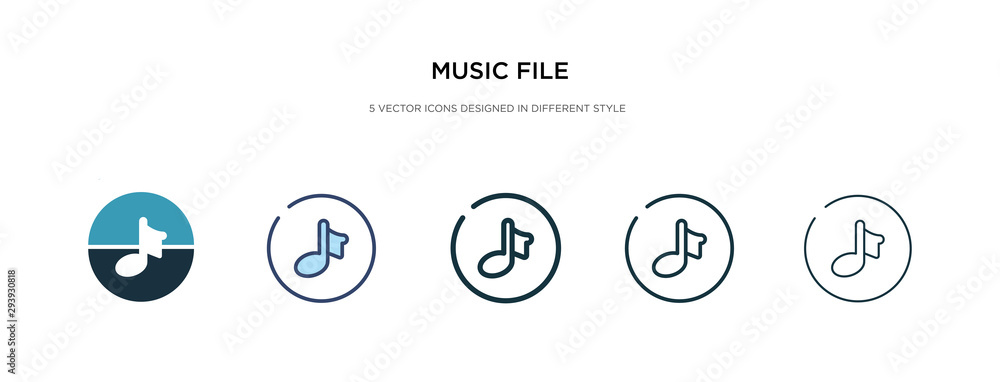 Poster music file icon in different style vector illustration. two colored and black music file vector icon