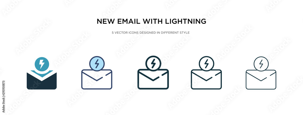 Poster new email with lightning icon in different style vector illustration. two colored and black new emai