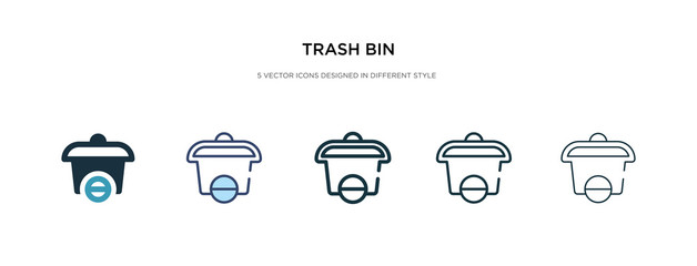 trash bin icon in different style vector illustration. two colored and black trash bin vector icons designed in filled, outline, line and stroke style can be used for web, mobile, ui