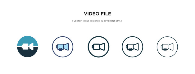 video file icon in different style vector illustration. two colored and black video file vector icons designed in filled, outline, line and stroke style can be used for web, mobile, ui