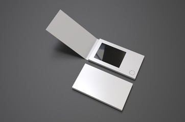 Blank  LCD Video Mailer Card And Brochure For branding. 3d render illustration.