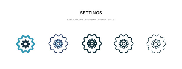 Fototapeta na wymiar settings icon in different style vector illustration. two colored and black settings vector icons designed in filled, outline, line and stroke style can be used for web, mobile, ui