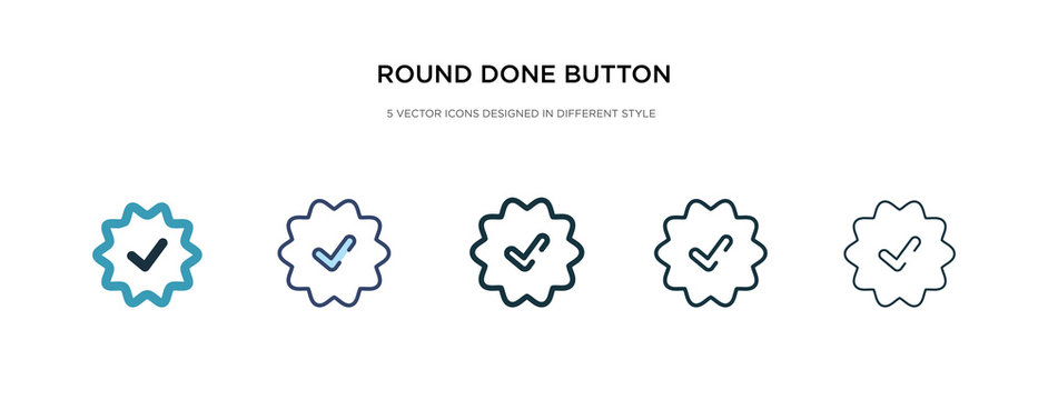 round done button icon in different style vector illustration. two colored and black round done button vector icons designed in filled, outline, line and stroke style can be used for web, mobile, ui