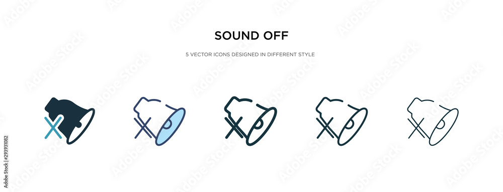 Poster sound off icon in different style vector illustration. two colored and black sound off vector icons 