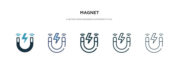 magnet icon in different style vector illustration. two colored and black magnet vector icons designed in filled, outline, line and stroke style can be used for web, mobile, ui - obrazy, fototapety, plakaty