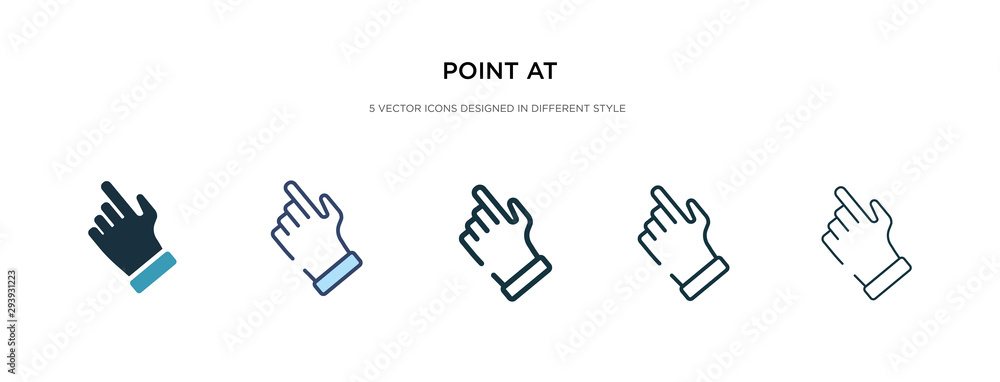 Poster point at icon in different style vector illustration. two colored and black point at vector icons de