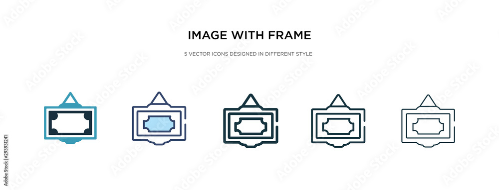 Poster image with frame icon in different style vector illustration. two colored and black image with frame