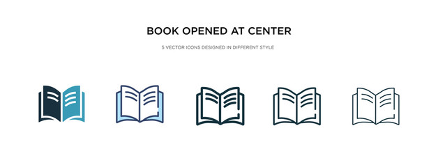 book opened at center icon in different style vector illustration. two colored and black book opened at center vector icons designed in filled, outline, line and stroke style can be used for web,