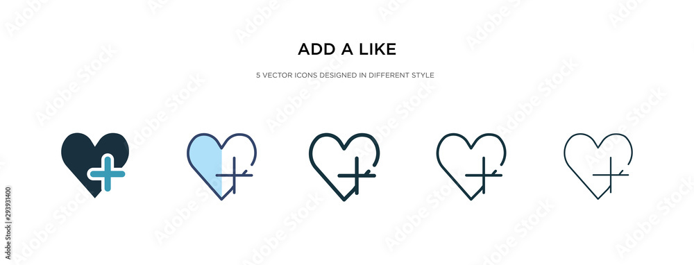 Poster add a like icon in different style vector illustration. two colored and black add a like vector icon