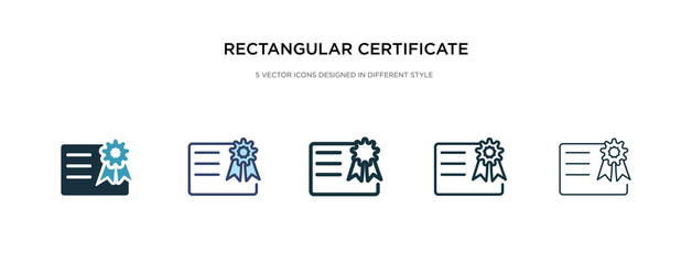 rectangular certificate icon in different style vector illustration. two colored and black rectangular certificate vector icons designed in filled, outline, line and stroke style can be used for