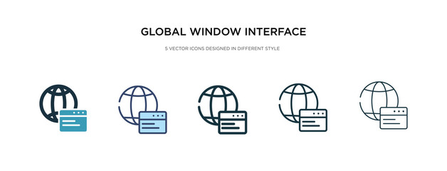 global window interface icon in different style vector illustration. two colored and black global window interface vector icons designed in filled, outline, line and stroke style can be used for
