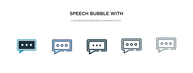 speech bubble with three dots inside icon in different style vector illustration. two colored and black speech bubble with three dots inside vector icons designed in filled, outline, line and stroke