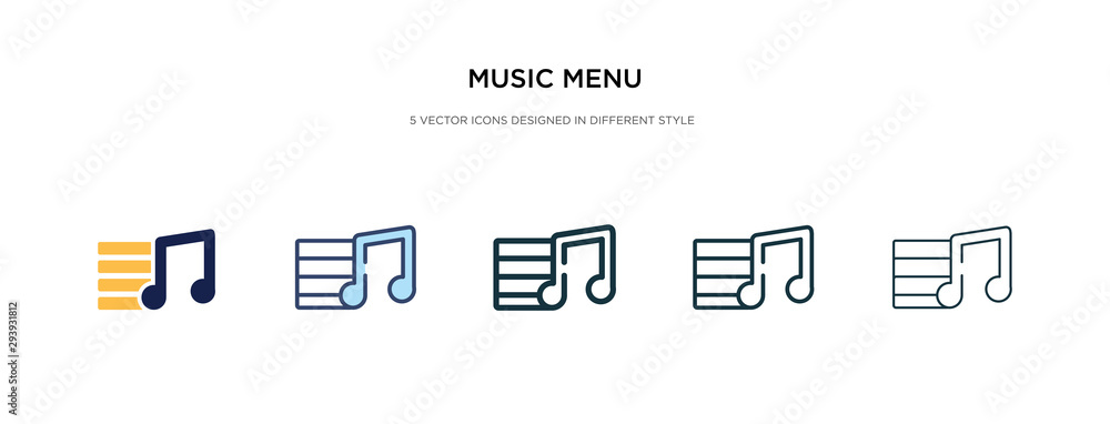 Poster music menu icon in different style vector illustration. two colored and black music menu vector icon