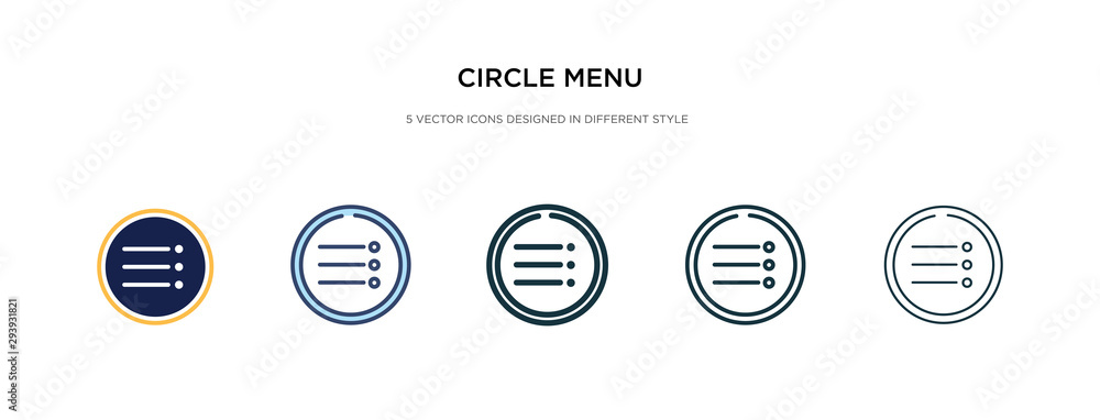 Poster circle menu icon in different style vector illustration. two colored and black circle menu vector ic