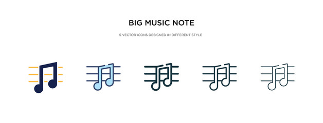 big music note icon in different style vector illustration. two colored and black big music note vector icons designed in filled, outline, line and stroke style can be used for web, mobile, ui