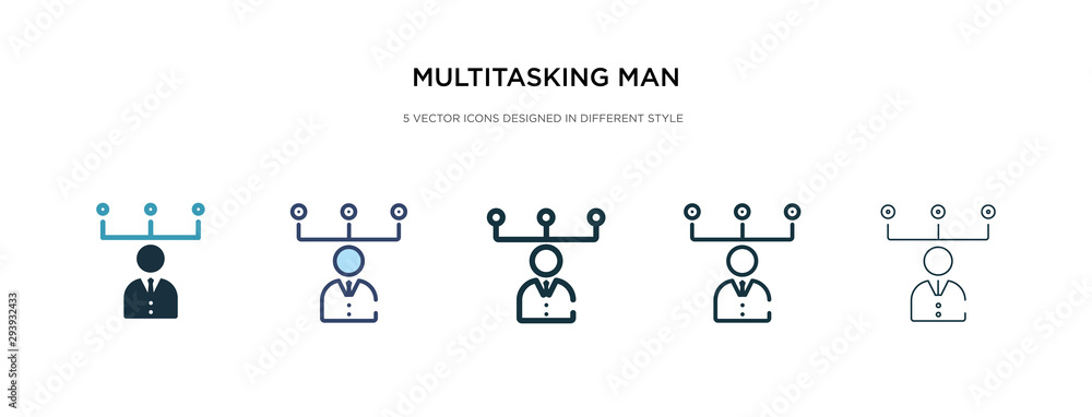 Aufkleber multitasking man icon in different style vector illustration. two colored and black multitasking man