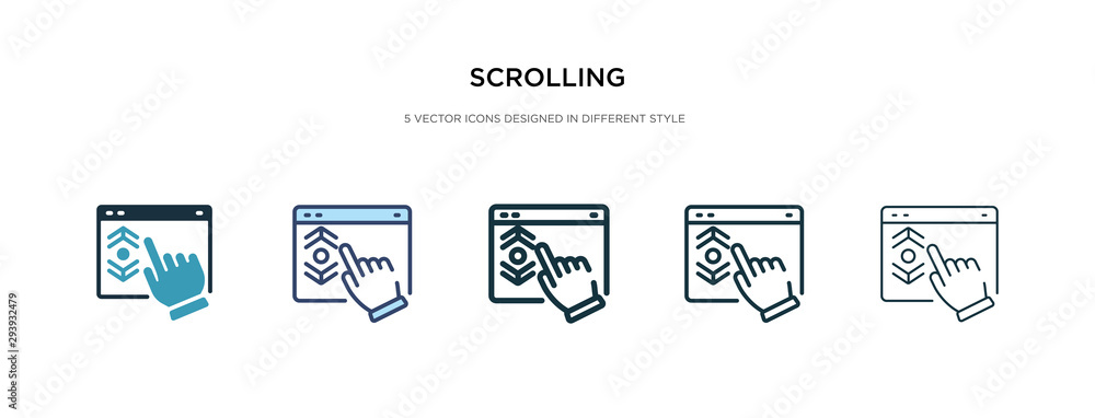 Poster scrolling icon in different style vector illustration. two colored and black scrolling vector icons 