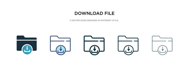 download file icon in different style vector illustration. two colored and black download file vector icons designed in filled, outline, line and stroke style can be used for web, mobile, ui