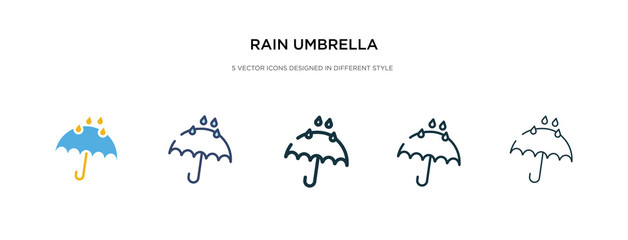 rain umbrella icon in different style vector illustration. two colored and black rain umbrella vector icons designed in filled, outline, line and stroke style can be used for web, mobile, ui