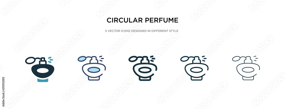 Poster circular perfume bottle icon in different style vector illustration. two colored and black circular 