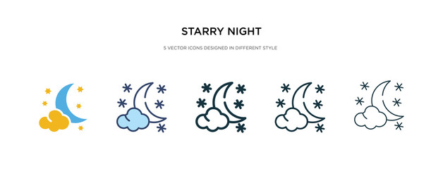starry night icon in different style vector illustration. two colored and black starry night vector icons designed in filled, outline, line and stroke style can be used for web, mobile, ui