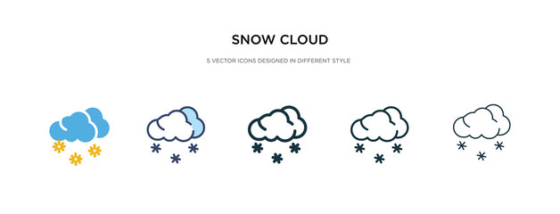 snow cloud icon in different style vector illustration. two colored and black snow cloud vector icons designed in filled, outline, line and stroke style can be used for web, mobile, ui