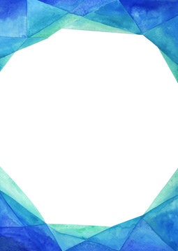 Adstract triangle blue border watercolor hand painting background.