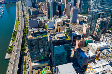 Drone fly over Hong Kong city