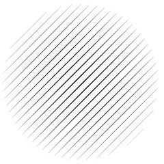 Diagonal, oblique lines abstract geometric circle. Slanting, slope lines halftone circle. Radial, circular skew, tilt parallel straight stripes (Thin lines version) - 293934460