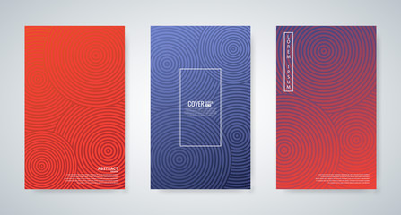 collection of minimal cover templates with abstract circular lines, vector illustration