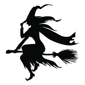 Vector illustrations of silhouette Halloween witch
