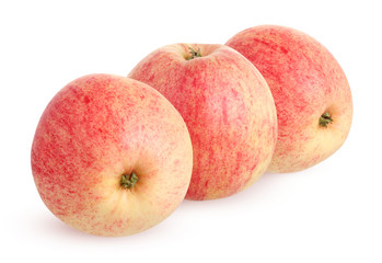 Fototapeta na wymiar rustic garden apples isolated on white. three whole fruits
