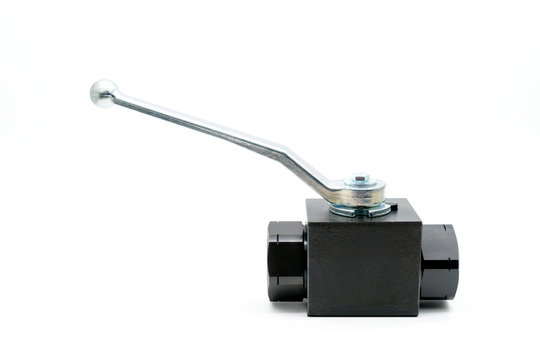 Industrial steam ball valve on white background.